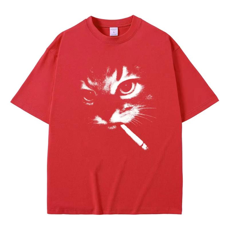 Funny Meme Smoking Cat Face Graphic Tshirts Unisex Women Casual Cotton Vintage T Shirts Unisexs Oversized Tshirts Cats Lovers