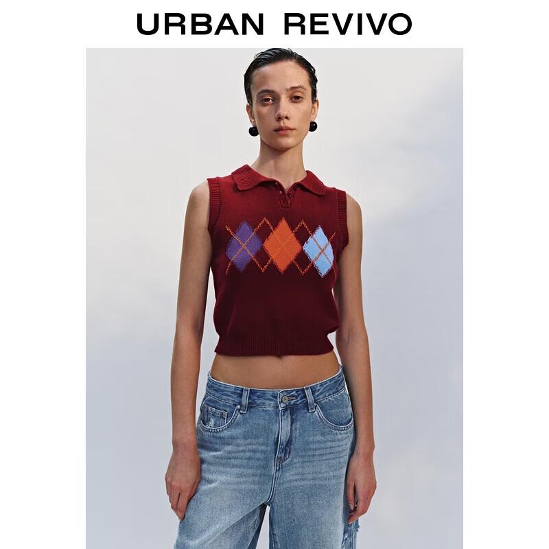 

Женский ретро-трикотажный жилет-поло UR 2025 с узором аргайл M