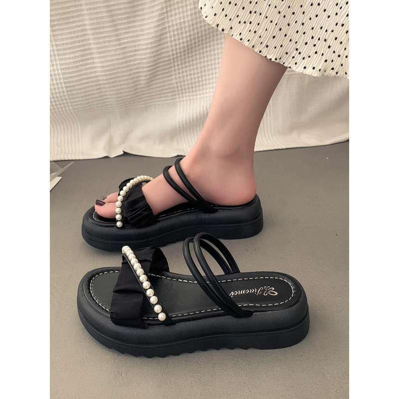 Two wear cool slippers, summer wear ins tide 2025 new fashion pearl fairy style with skirt platform sandals