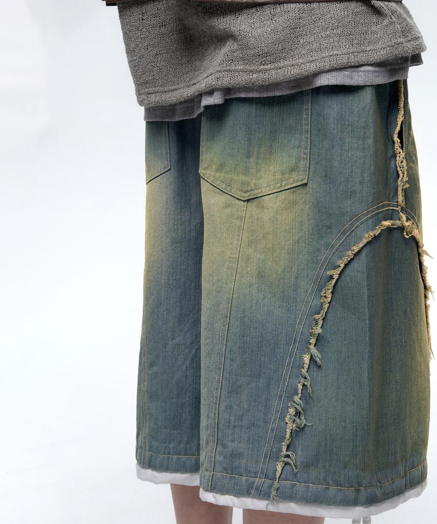 Aleseueseussi Incision Washing Denim Bermuda Pants - Light Denim
