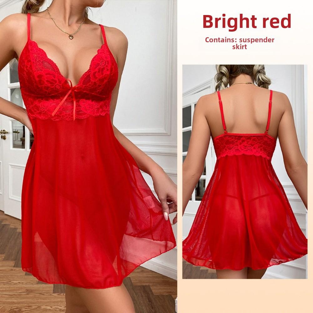 Sexy Underwear Lace Nightdress Suspender Mesh Pajamas Suspender Skirt Loungewear
