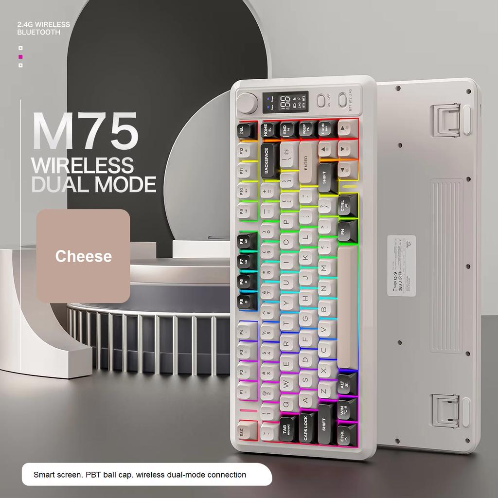 FREEWOLF M75 Wireless Mechanical Gaming Keyboard 2.4G/ Dual Mode 82 Keys RGB Multimedia Anti-Ghosting ABS+PC Private Mold