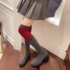 Fashion Long Legs Over The Knee Socks Boots for Women Spring and Autumn Round Toe Stretch Cloth Color Block Block Heel Stretch Boots