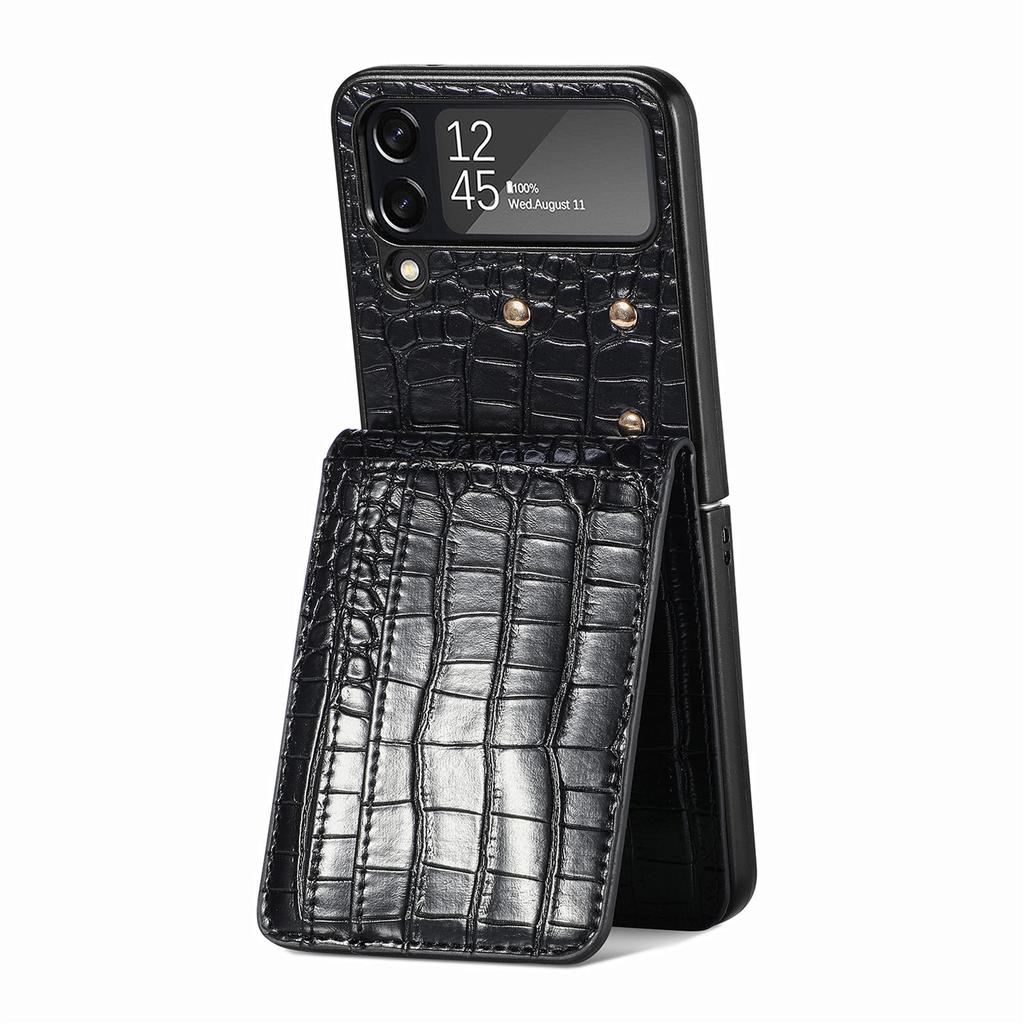 For Samsung Z Flip 4 5G Crocodile Leather Cell Phone Case for Samsung Galaxy Z Flip4 Flip 4 Zflip4 Card Pocket Wallet Bag