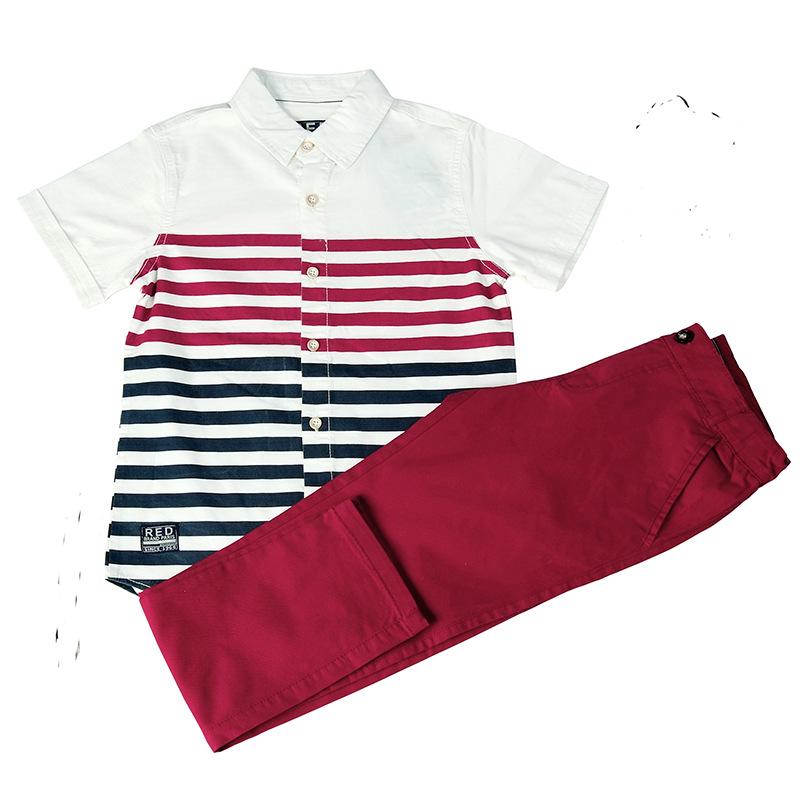 

Children s Summer Kindergarten Uniform Set: Blue & White Striped Short-Sleeve Shirt and Pants 6 Years