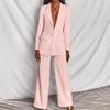 Womens 2 Piece Set Elegant Solid High Waist Trousers Long Sleeve Office Blazer