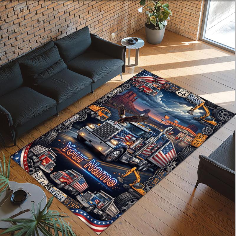 Truck Theme Crystal Velvet Rug Personalized Custom Name Text Soft Floor Mat Home Decor
