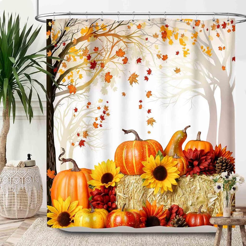 Christmas Shower Curtain,Winter Fireplace Xmas Trees Gifts Printed New Year Waterproof Fabric Bathroom Shower Curtain Set with