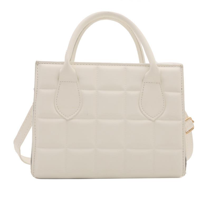 

2024 New Fashion Street Style Pu Grid Shoulder Handbag For Women In White/black/khaki/brown белый