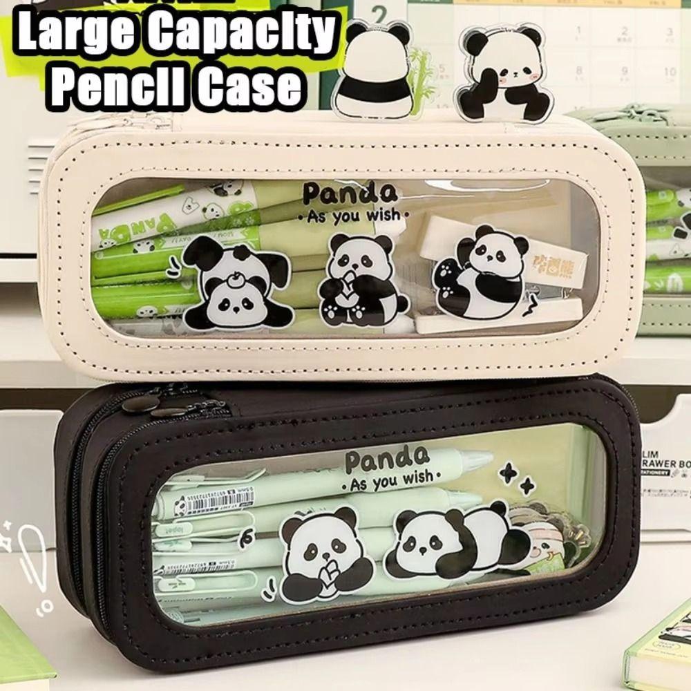 Aesthetic Transparent Pencil Bag Panda Stationery Storage Bag School Office