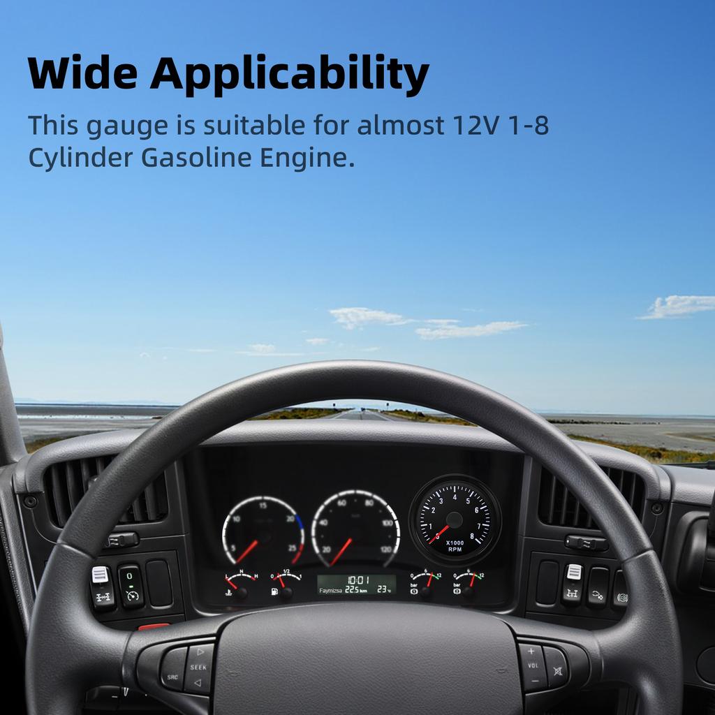 8000 RPM Car Tachometer 2" 52MM Tacho Meter Electrical Tachometer Gauge For 1-8 Cylinder Gasoline Engine Motor Auto 12V Pointer