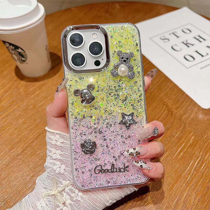 Gradient Glitter Epoxy for IPhone17promax Phone Case Pearl Bear for Apple 16 Flower Star 15