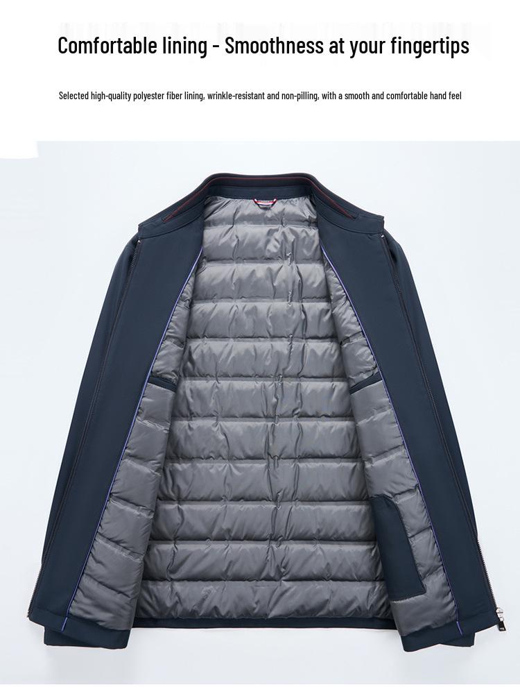 Counter Men's Mid-Age Business Casual Lightweight Warm Down Jacket with Turn-Down Collar