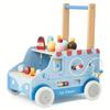 Wooden Baby Walker, Push Activity Walker for Kids 12M+, Multifunctional Ice Cream Cart Activity, Adjustable Speed Learning Walking with Wheels