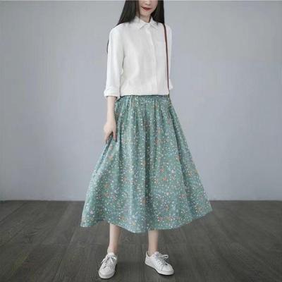 Floral Pocketed A-Line Midi Skirt for Women - Summer Style, Slimming High-Waisted, Wide Hem