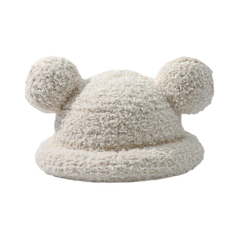 

Adult Cartoon Bear Ear Shape Polyester Bucket Hat Fluffy Winter Warmer Plush Fisherman Cap Winter Gifts for Girlfriend білий