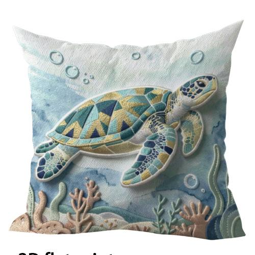 1/4pcs Ocean-themed Decorative Pillow Covers Sofa Bed Cushion Cover Home Bedroom Decoration, 2D Flat Printing