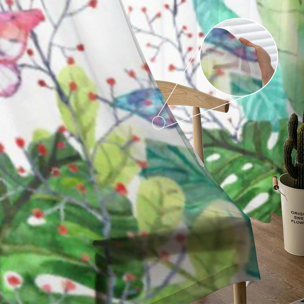 Tropické akvarelové listy a motýli Průsvitné závěsy do ložnice Vynikající voálový závěs Obývací pokoj Kuchyňské závěsy