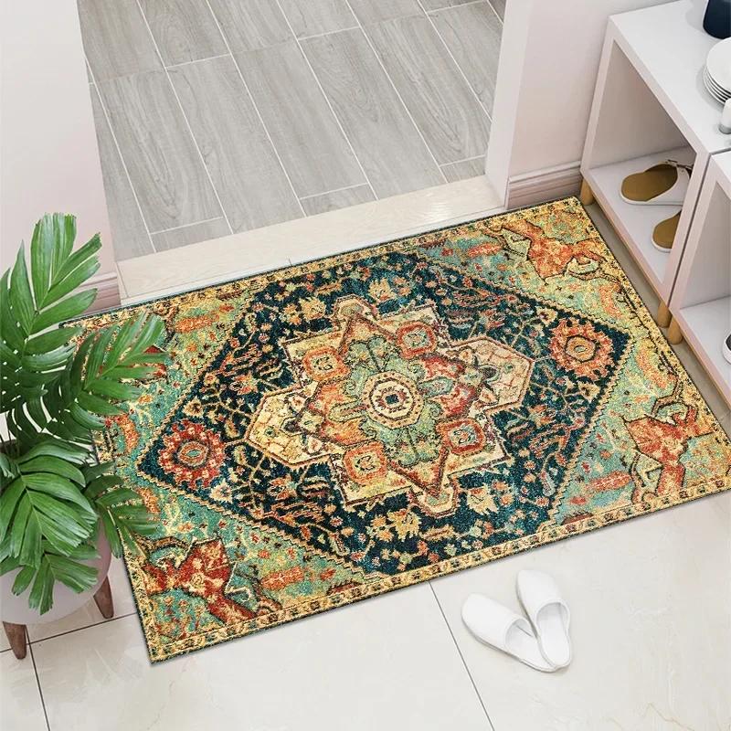 1PC Vintage Red Living Room Rug Area Rug Washable Boho Rugs Carpet Non-Shedding Throw Rug for Farmhouse Indoor Kids Playroom