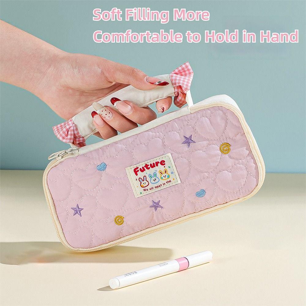 Soft Touch Pen Bag Partitioned Storage Stationery Organizer Cartoon Stationery Pouch  School Office