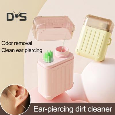 Tragbares Ohrloch-Reinigungsset mit 15 ml Ohrenpflege-Reinigungslösung, Einweg-Ohrlochseide, Ohrloch-Reinigungswerkzeug-Set für Frauen und Mädchen
