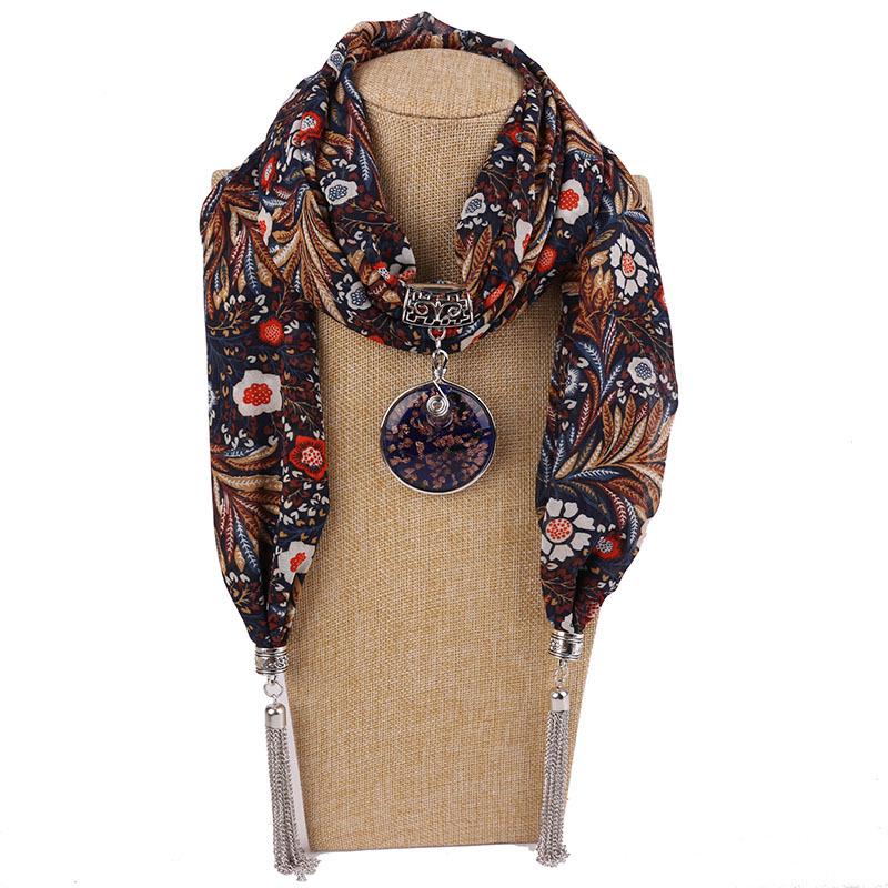 Böhmischer Baumwoll-Leinen-Schal mit Vintage-Anhänger & Quaste Damenmode Wickeltuch Schal