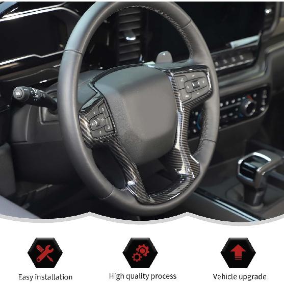 Carbon Fiber Steering Wheel Trim Cover Frame Decoration Interior Accessories Compatible with Chevrolet Silverado 2019-2023,for Chevrolet Tahoe