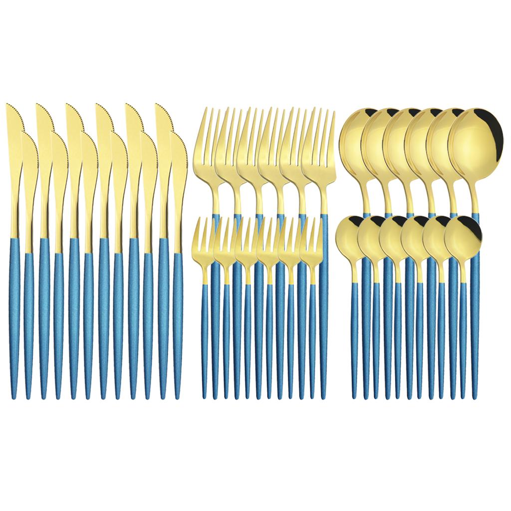 36Pcs Black Gold Cutlery Set Mirror Silverware Stainless Steel Dinnerware Dessert Knife Cake Fork Spoon Tableware Flatware Kitchen Wedding Accessories