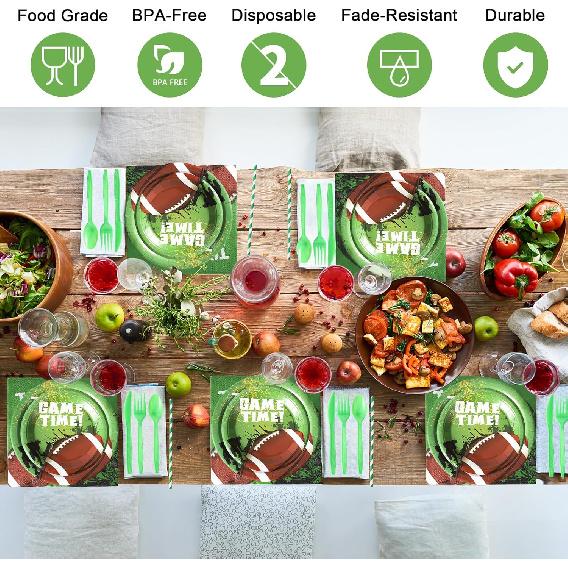 192pcs Football Party Supplies 2024, Football Party Plates and Napkins Decorations Supplies for 24 Guests, Football Super Bowl Disposable Paper