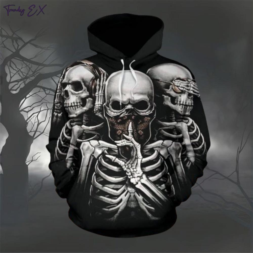 Skull Digital Print Sweatshirts for Men Fashion Street Fall Graphic Hoodies Blouse Comforts Kangaroo Pocket Design Mens Clothes