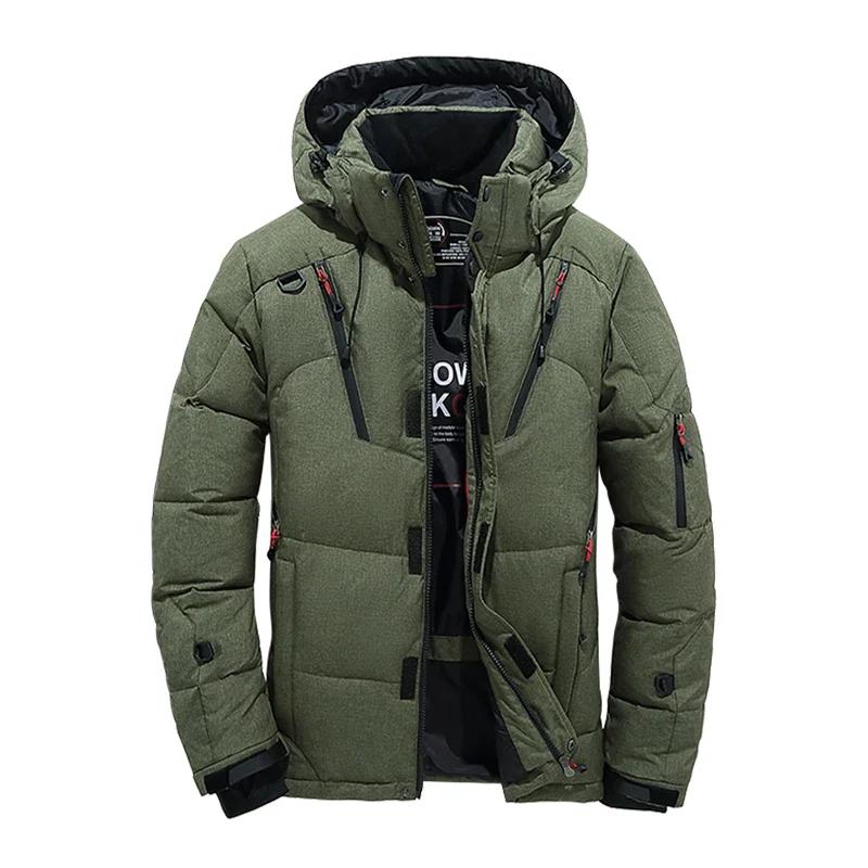 Winter Down Jacket Men White Duck Coat Windproof Warm Travel Camping Overcoat In Thicken Solid Color Hooded Male Clothing