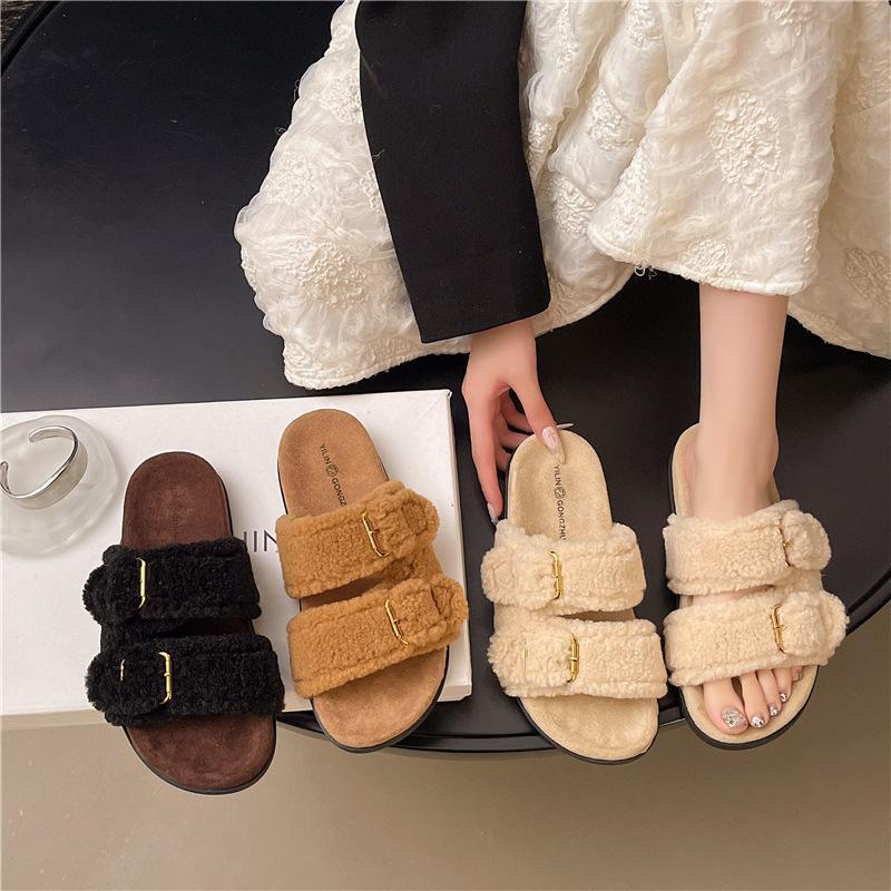 2025 neue Frühling- und Herbst-Flachboden-Bequem-Weichfell-Gürtelschnallen-Schuhe Damenmode-Offenzehenschuhe Damen-Trendschuhe Kinder