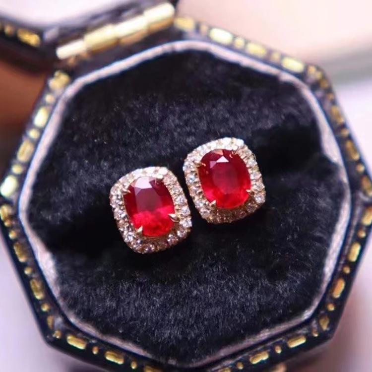 Elegant Gold-Plated Sterling Silver Earrings with Pomegranate Red and White Diamonds