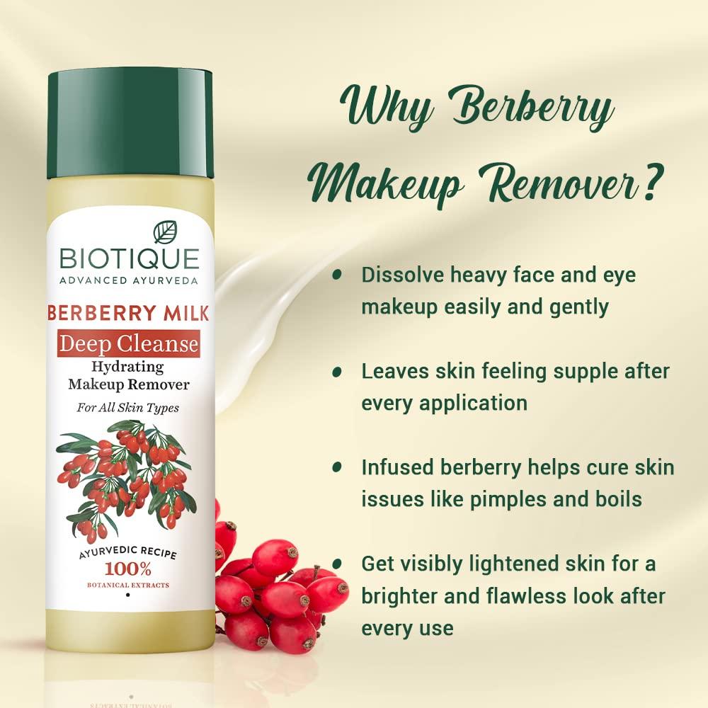 Biotique Berberry Milk Makeup Remover 120ml – Hydrating Deep Cleanse For Soft Glowing Skin All Types