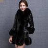 Winter neue Damenlederjacke mit Kunstfell, Damenmittel und lang, Kragen aus Kunstfuchsfell, schlanker Mantel