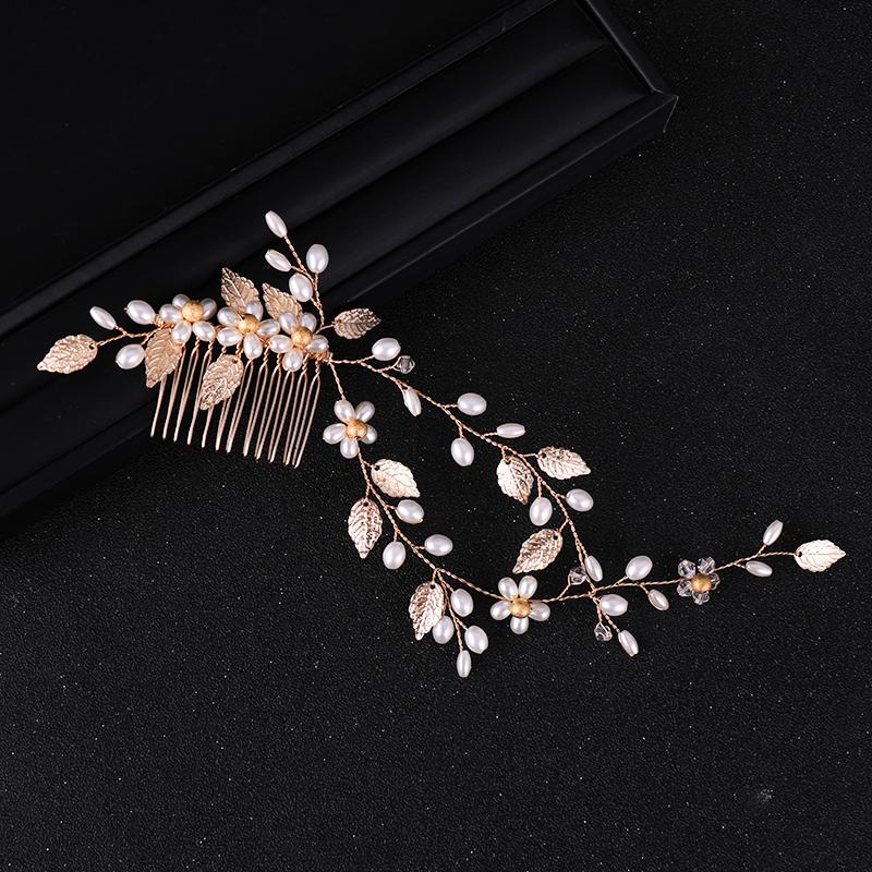 Trendiger Hochzeits Haarkamm Tiara Perle Blatt Haarrebe Braut Kopfschmuck Gold Handgefertigt Braut Haarschmuck Hochzeits Haaraccessoires