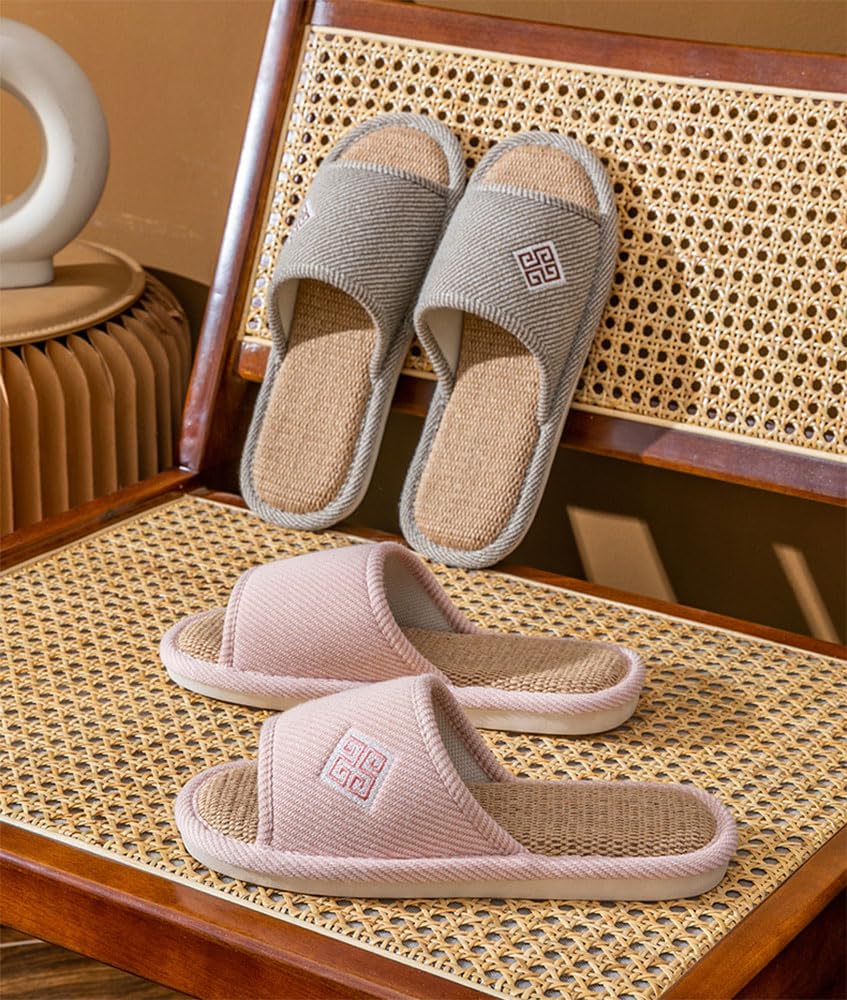JIQAUCO Cute House Indoor Slippers for Cotton and Nordic for Rooms and Offices Japanese Shoe 4-Pair Slippers, Guests, Linen, Open-Front, Style,