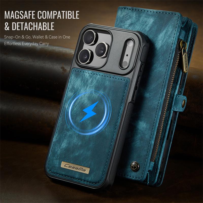 CaseMe Magnetic Flip Leather Phone Case for iPhone 17 Pro Max 17 Air 16 16E 15 Plus 14 13 12 11 XS X XR SE 2022 Zipper Wallet Card Back Cover Coque