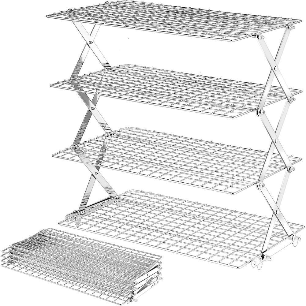 LMETJMA Cooling Rack 4 Tier Collapsible Cooling Rack Adjustable Stainless Steel Baking Rack Stackable Baking Cooking Racks