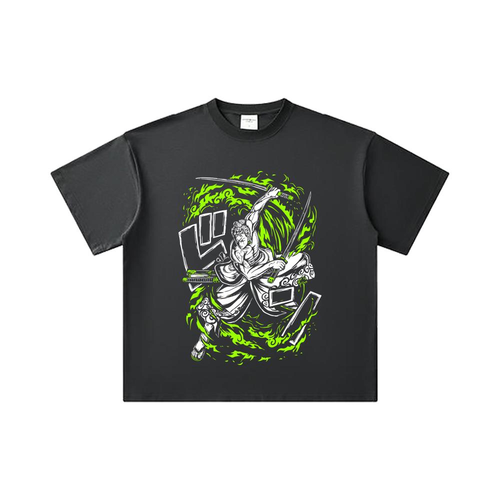 260 GSM Double Yarn 32 Count 100% Cotton One Piece V66 Zoro Print Unisex Heavy Cotton T Shirt