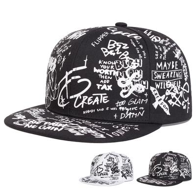 Unisex Schwarz-Weiß Buchstaben Graffiti Druck Hip-Hop Hüte Frühling Herbst Outdoor Verstellbare Lässige Baseballkappen Sonnenschutzhut