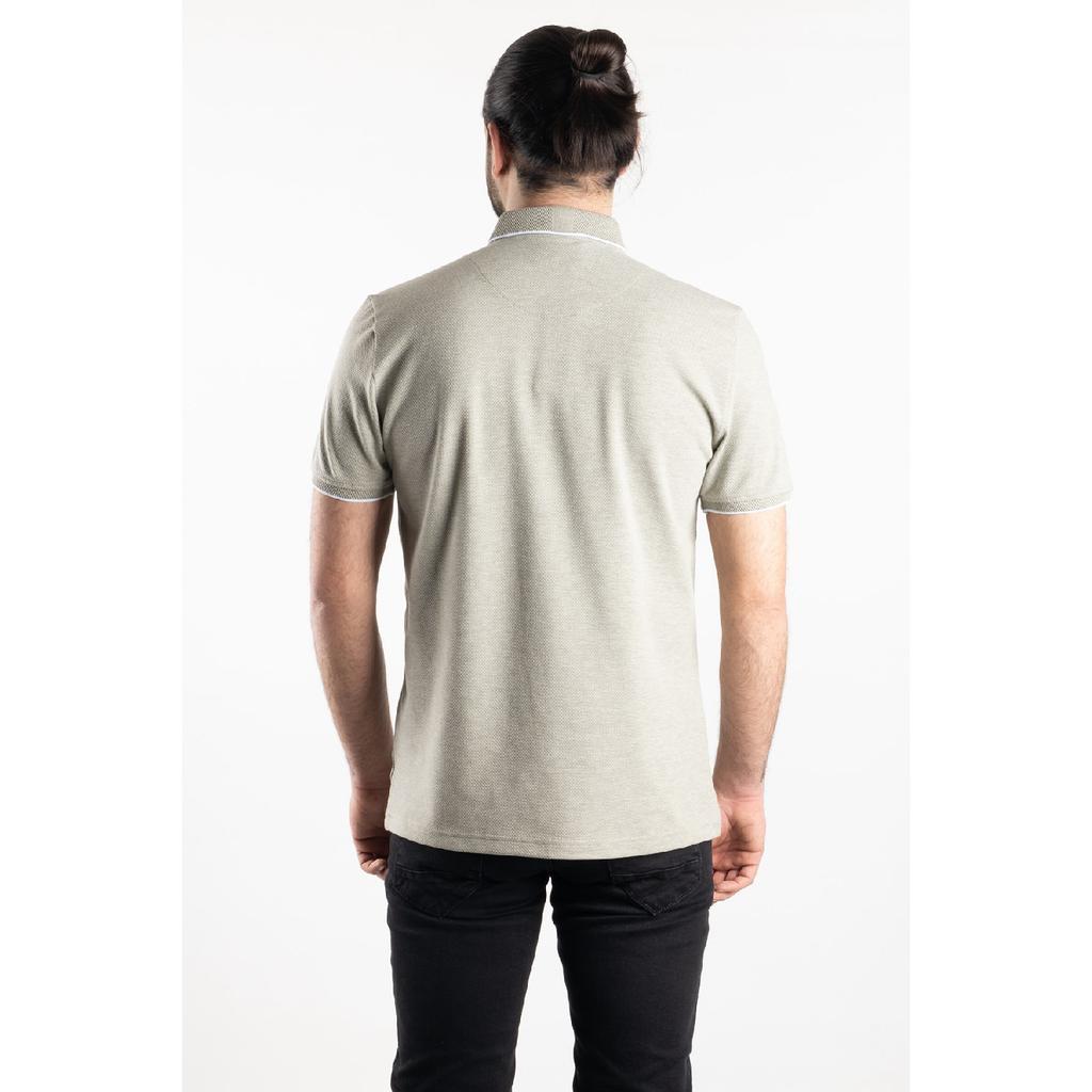 Herren-T-Shirt mit Polokragen und Indigo-Polka-Punktmuster