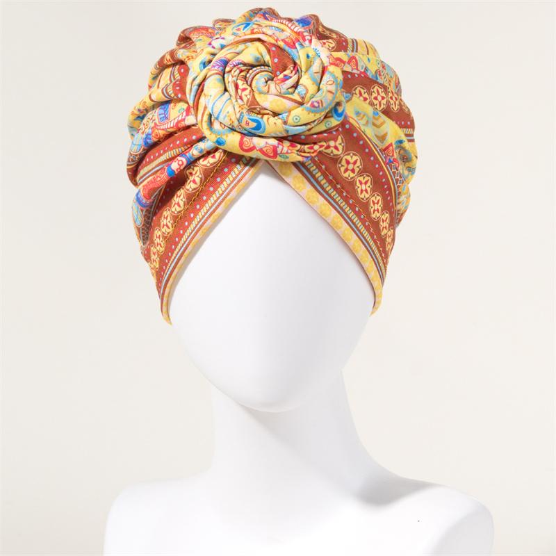 Neuer afrikanischer Druck Plissierter Turban Blumenmütze Vorgebunden Vorderknoten Elastisches Stirnband Elegant Damen Chemo Kappe Bandana Kopfbedeckung