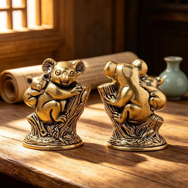 Vintage Brass Cute Koala Miniature Ornaments Table Tea Pet Statue Office Home Decoration Animal Collection Gifts