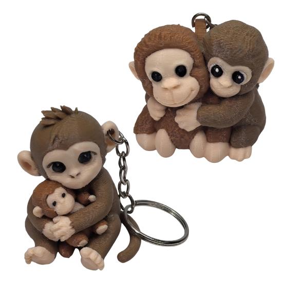 3D Printed Monkey Keychain Cute Monkey Holding Plush Toy Hanging Keychain for Backpack Car Keys Gift for Kids