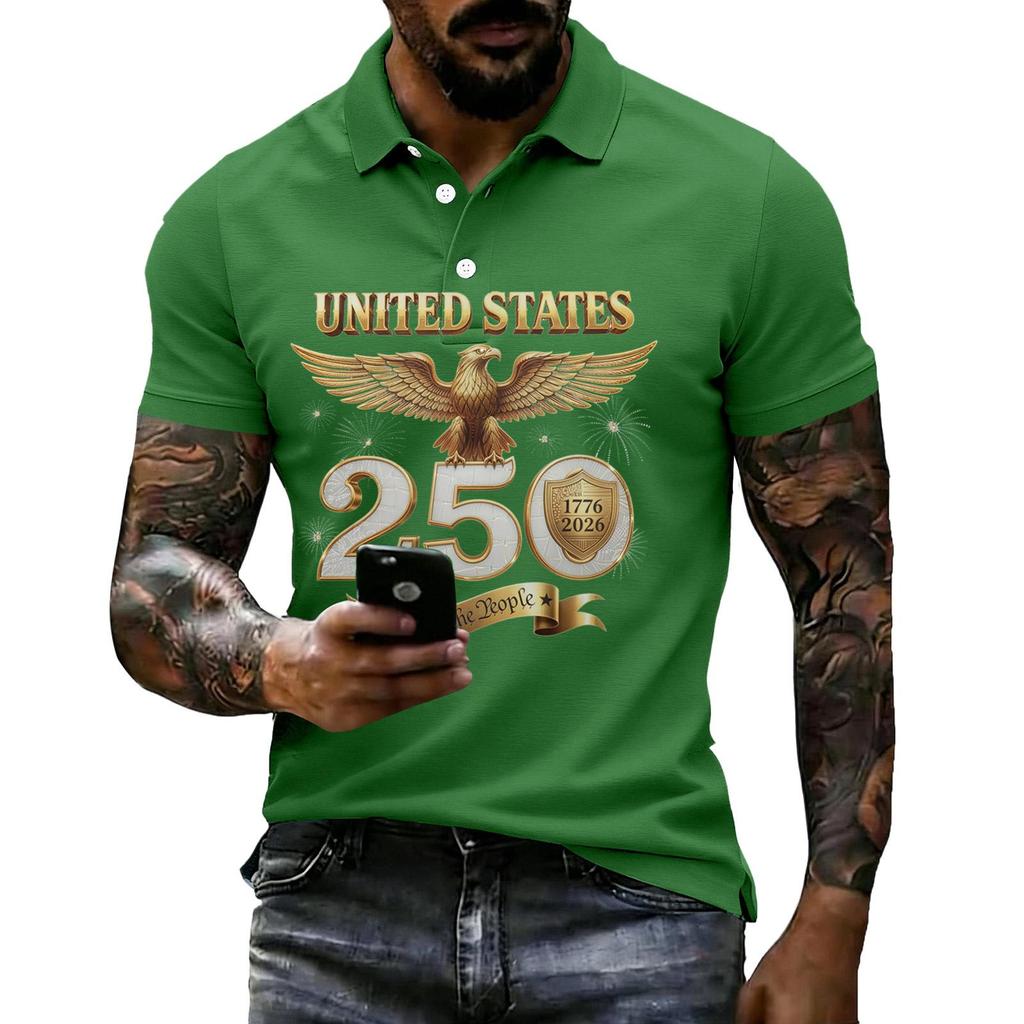 Men's Casual Short Sleeve Polo Shirt with Graphic Print Lightweight Breathable Fabric Classic Fit Comfortable Design for Everyday Wear