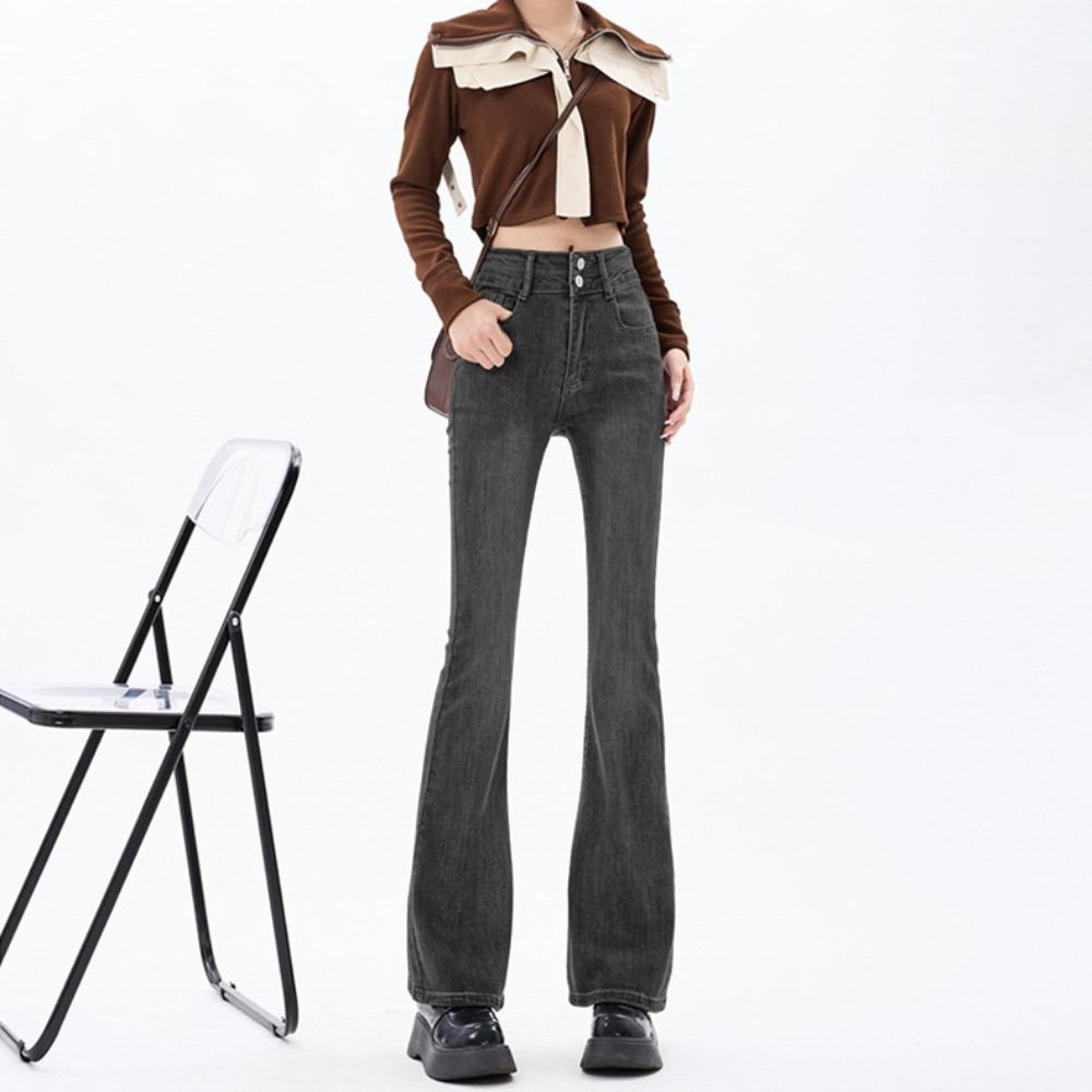 American Personalized High-waisted Micro-flared Jeans Women's Autumn and Winter Thin Pear-shaped Figure Mopping Horseshoe Jeans