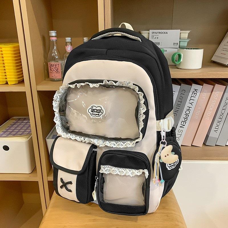 High value dopamine sweet contrasting color girl heart backpack college wind junior high school students multi-compartment backpack