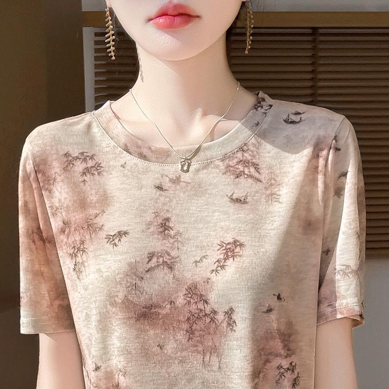 

Женская летняя футболка с коротким рукавом, 50% шелка тутового дерева и полиэстера | Легкий дышащий облегающий повседневный топ XL кремовый