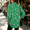 Women's Fashion Christmas Print Button Front Cardigan, Loose Fit Long Sleeve Shirt Top